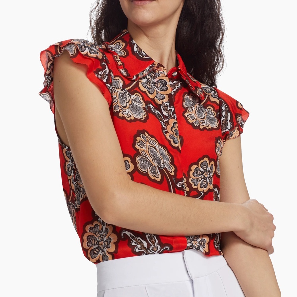 ❌SOLD❌NWT- Alice + Olivia Martel Printed Silk Shirt size L - Picture 6 of 8